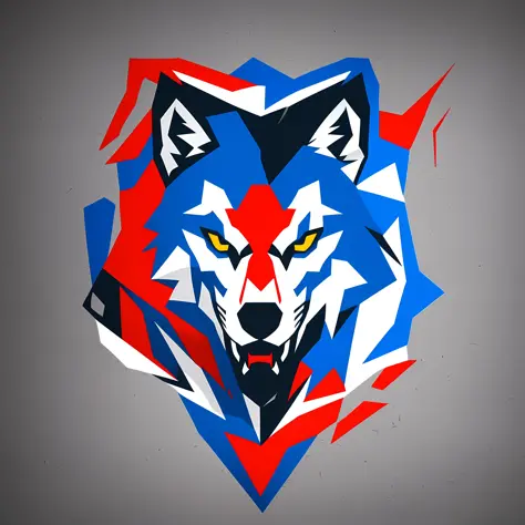 Iconic Logo Sticker Wolf Shape Esports 2D Minimalist Blue Red Black White --auto --s2