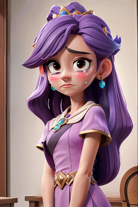 Masterpiece, best quality, princess, purple hair, crying in the room