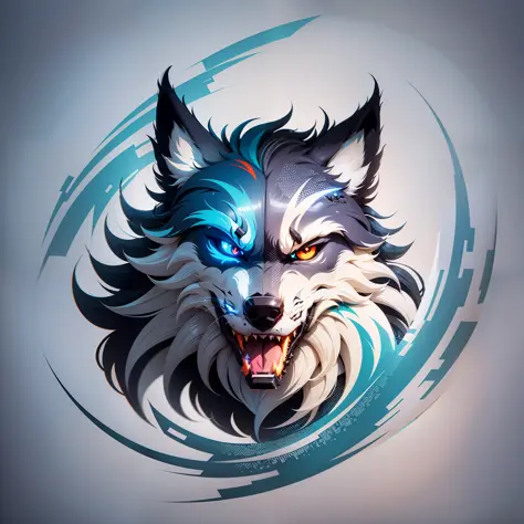 2D Esports Wolf Shape Sticker Logo full of vectorized colors --auto --s2