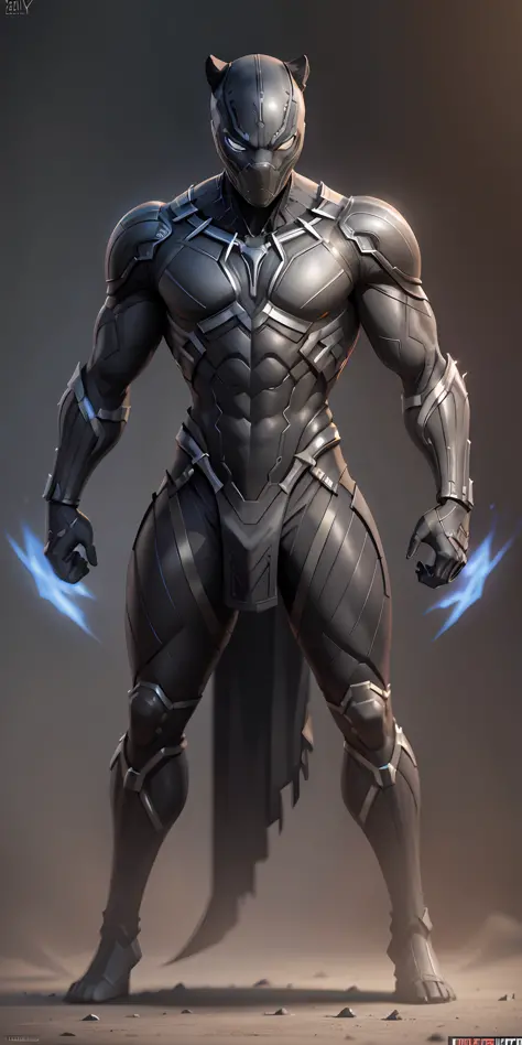 Black Panther from Marvel, frontal, full-length, looking at the camera, facing the audience, standing pose, simple background, three-dimensional light, detailed full-body concept, sleek digital concept art, beautiful full-body concept art, art trend, full-...
