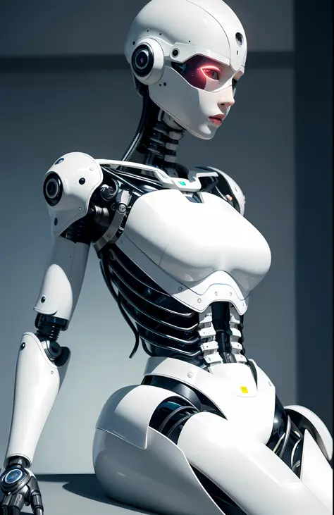 Complex 3d rendering ultra detailed beautiful porcelain profile female android face, cyborg, robot parts, 150mm, beautiful studio soft light, rim light, vivid detail, gorgeous cyberpunk, lace, surreal, anatomical, facial muscles, human arm, cable wire, mic...