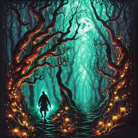 He walks through the forest in the middle of the night and comes across a clearing illuminated by the light of the full moon. Th...
