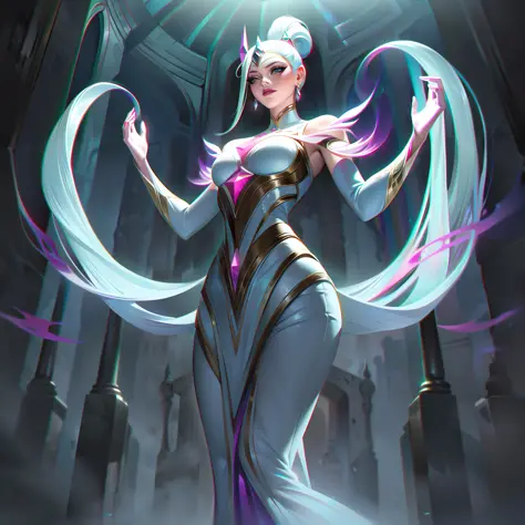 Selena, the Guardian of Essence, is depicted in her splashart amidst an ethereal and magical landscape, which reflects her abili...