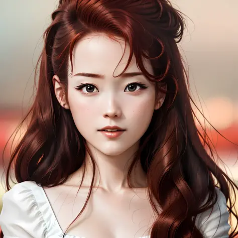 Create a Japanese redhead with big hair,high definition,8k,realistic