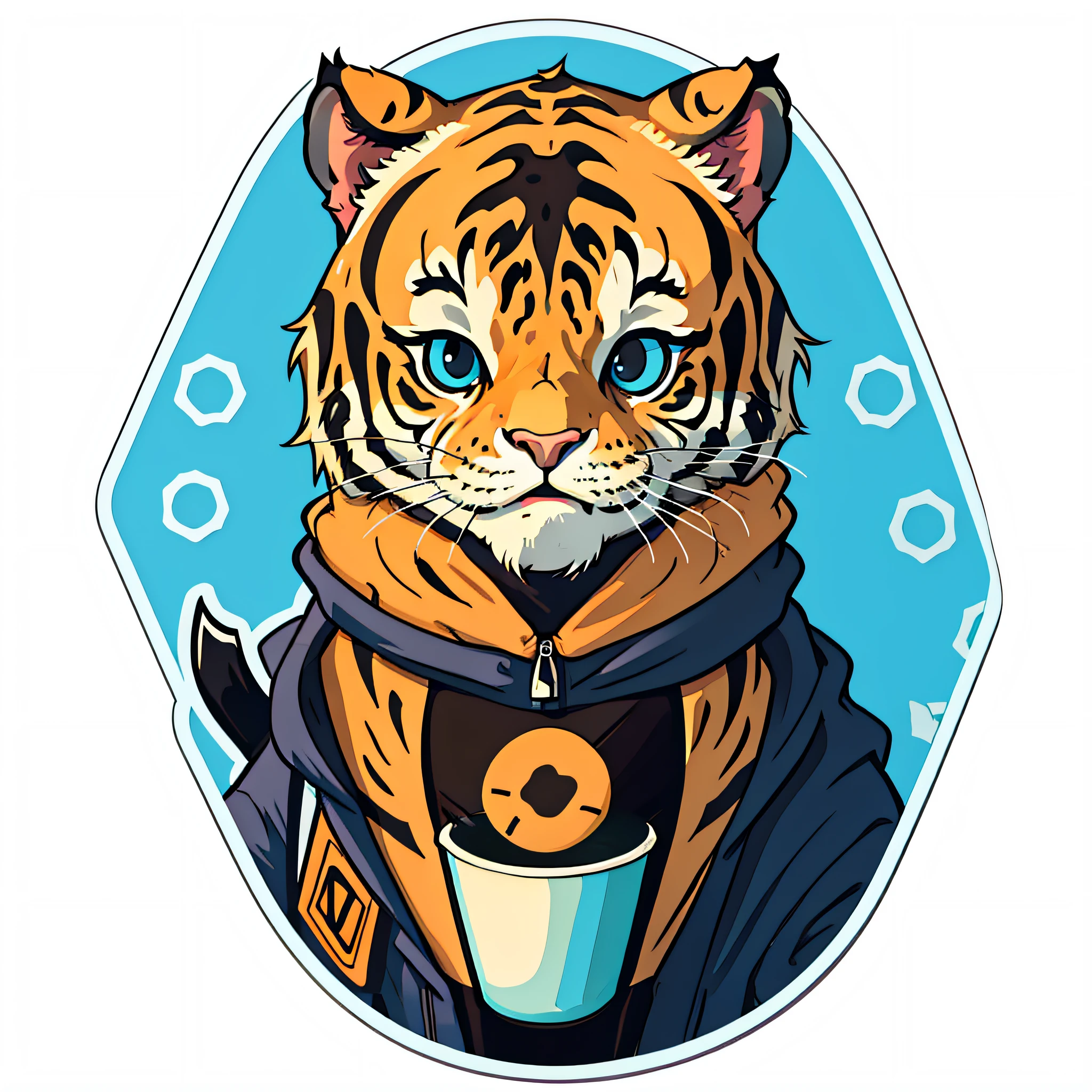tiger, vector, neutral background,adhesive,centered, symmetrical, good anatomy,whole cup inside a circle, perfect body, perfect, symmetrical, sticker, detailed,one head