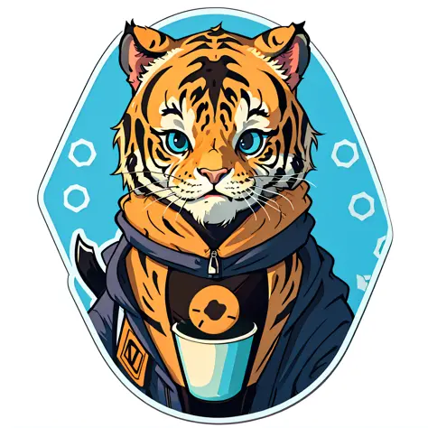 tiger, vector, neutral background,adhesive,centered, symmetrical, good anatomy,whole cup inside a circle, perfect body, perfect,...
