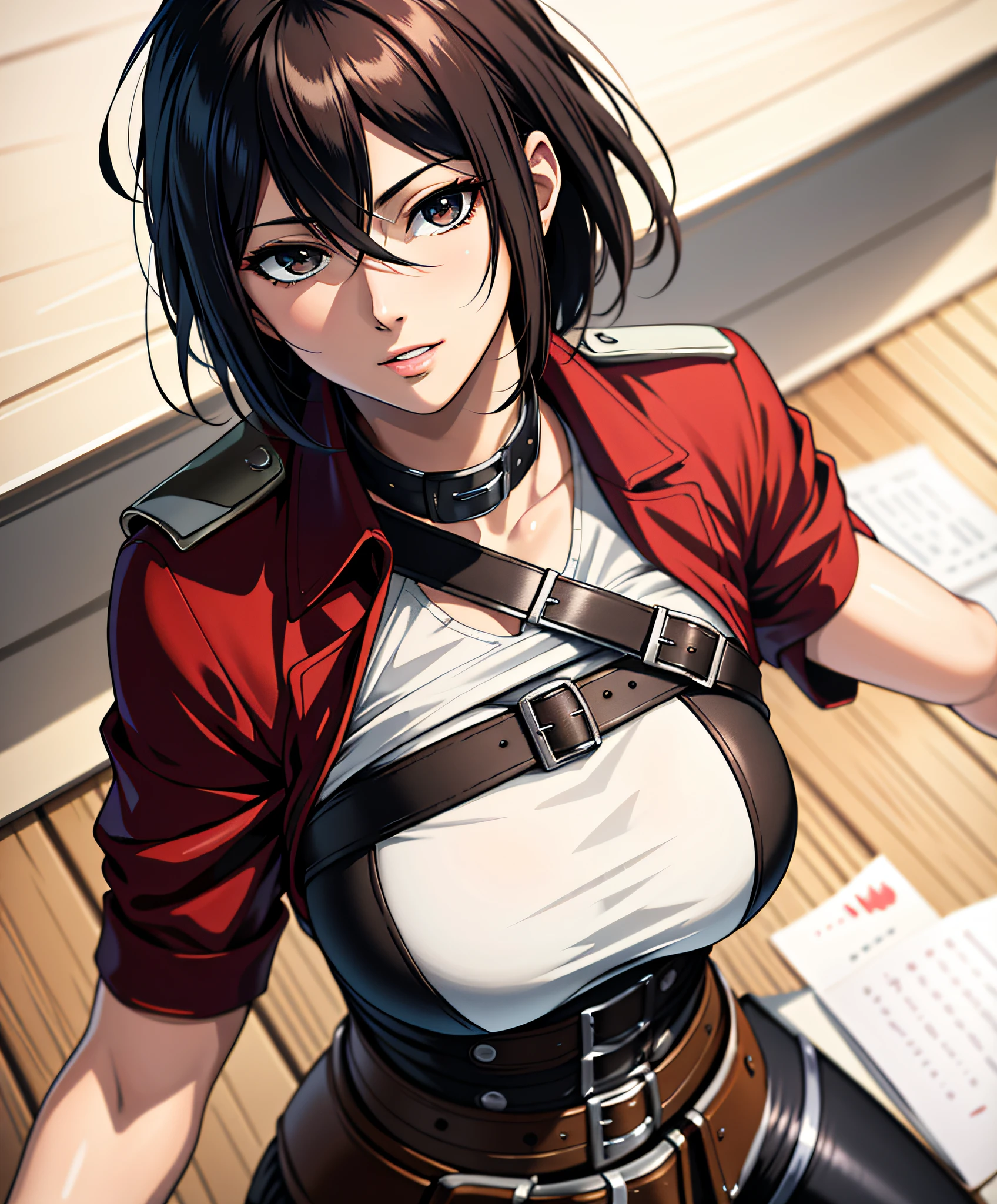 (Meisterwerk:1.2, beste Qualität), fotorealistisch, (hyperrealistisch:1.2), Schön, Mikasa von AOT