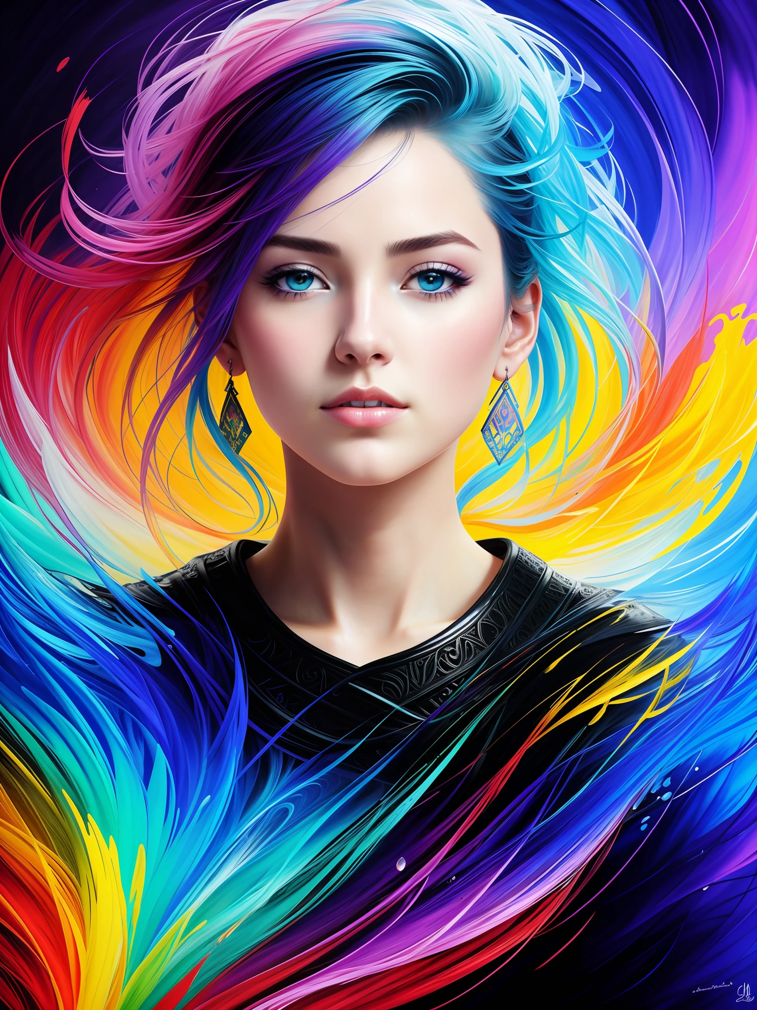 Colorful beautiful girl: a giru 28-years old, messy hair, oil painting, nice perfect face with soft skinice perfect face, blue yellow colors, light purple and violet additions, light red additions, intricate detail, splash screen, 8k resolution, masterpiece, cute face,artstation digital painting smooth veryBlack ink flow: 8k resolution photorealistic masterpiece: intricately detailed fluid gouache painting: by Jean Baptiste Mongue: calligraphy: acrylic: watercolor art, professional photography, natural lighting, volumetric lighting maximalist photoillustration: by marton bobzert:, complex, elegant, expansive, fantastical,  wavy hair, vibrant, Best quality details, realistic, High definition, High quality texture, epic lighting, Cinematic film still, 8k, soft lighting, anime style, masterful playing card border, random Colorful art, oil painting, blue yellow colors, light purple and violet additions, light red additions, intricate detail, splash screen, 8k resolution, masterpiece, artstation digital painting smooth veryBlack ink flow: 8k resolution photorealistic masterpiece: intricately detailed fluid gouache painting: by Jean Baptiste Mongue: calligraphy: acrylic: watercolor art, professional photography, natural lighting, volumetric lighting maximalist photoillustration: by marton bobzert:, complex, elegant, expansive, fantastical, vibrant