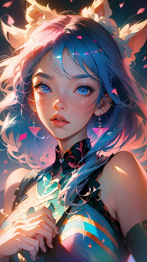 anime girl with colorful hair and a colorful dress, rossdraws pastel ...