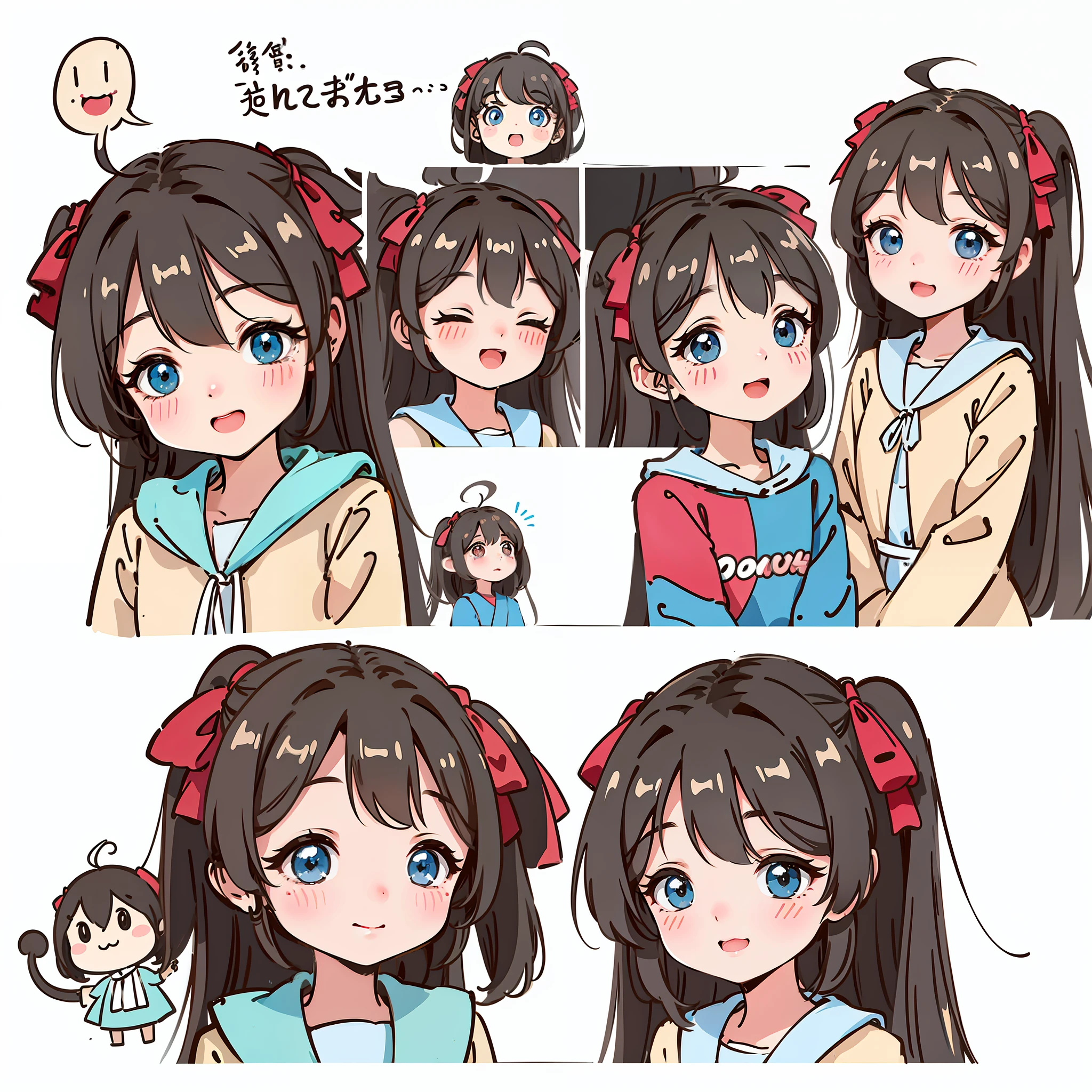 A close up of a cartoon of a girl with different expressions - SeaArt AI