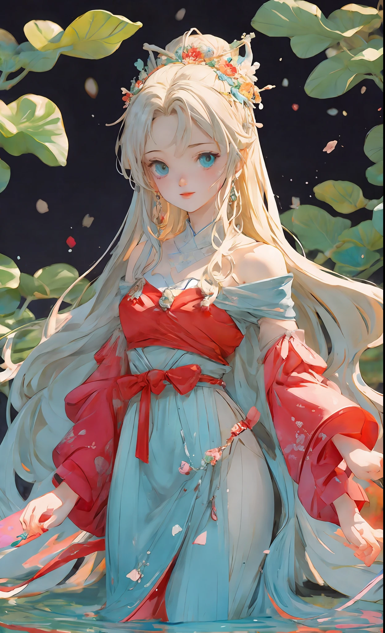 Cold facial features, high nose bridge, slender eyes, hanging eyes, adult female, thirty-year-old female, serious expression, cold, masterpiece, best quality, official art, 8k wallpaper, very detailed, a girl, ancient chinese clothing, full body, sunlight, clear face, clean white background, masterpiece, super detail, epic composition, ultra hd, high quality, extremely detailed, official art, uniform 8k wallpaper, super detail, 32k red pupils, an extremely delicate and beautiful girl, 8k wallpaper, Best quality, full body close-up, white long dress, luxurious silky bright red chiffon flood (illusion, glitter, ultra-thin, soft,) Hanfu illustration, 1 girl, sky blue hair, long hair, detailed eyes, Forrest Gump, bare shoulders, Hanfu, lake, pure, soft smile, bamboo, tea, high quality, masterpiece, masterpiece, exquisite facial features, delicate hair, delicate eyes, delicate colored hair, 4K picture quality, brilliant light and shadow, Tyndall effect, halo, messy hair, youthful state, gorgeous scene, exquisite clothes, chains , feathers, big eyes of ancient Chinese beauties very detailed, digital painting, artstation, concept art, clear focus, illustration, art by Greg Rutkowski and Alphonse Mucha and Victo ngai