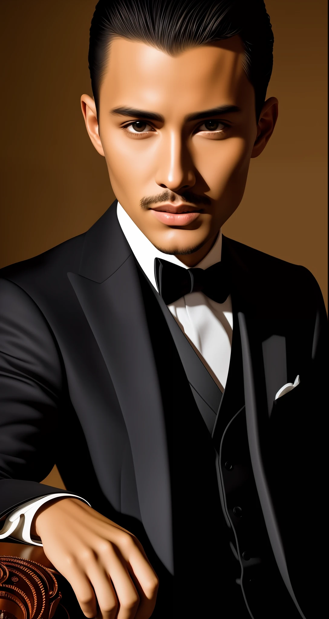 Close portrait of elegant [undercucho] person in tailored suit- futurist style, intricate baroque detial, elegant, glowing lights, highly detailed, digital painting, artstation, concept art, smooth, sharp focus, illustration, art by wlop, mars ravelo and greg rutkowski
(high detailed skin:1.2), 8k uhd, dslr, soft lighting, high quality, film grain, Fujifilm XT3  mix4