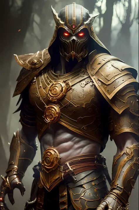A (full body:1.3) shot at 8k resolution, splash art,
fantastic comic book style, photorealistic, intense look,
anatomical photorealistic digital painting portrait of a (old
male:1.3) human (warrior:1.3) in black and gold intricate
(heavy armor:1.3) in a (d...
