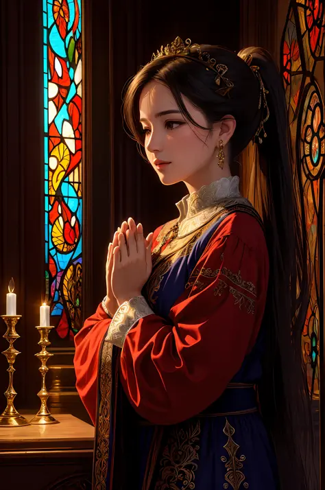 (Masterpiece, Best Quality, Best Quality, Official Art, Beautiful and Aesthetic: 1.2), ((Woman in her 40s praying: 1.3)), Detail...