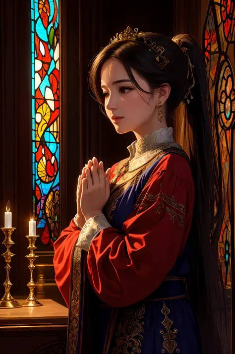 (masterpiece, best quality, best quality, official art, beautiful and aesthetic: 1.2), ((woman in her 40s praying: 1.3)), detail...