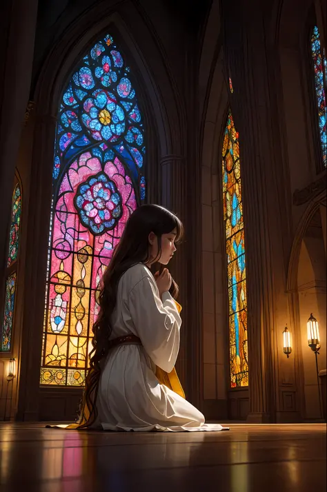 (Masterpiece, Best Quality, Best Quality, Official Art, Beautiful and Aesthetic: 1.2), (Woman in her 40s kneeling in prayer: 1.3...