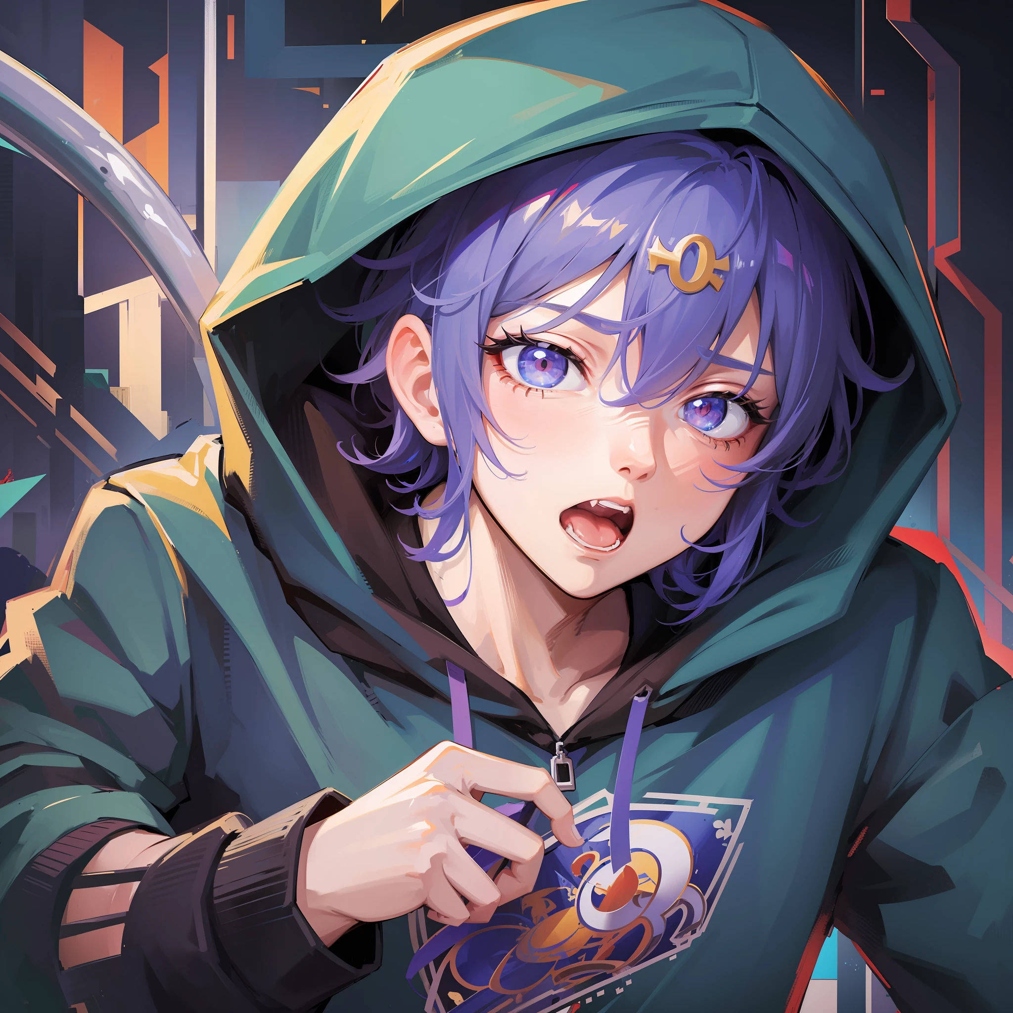 Boy in hoodie, index finger to mouth, facing camera, upper body, a big snake, snake sticker, key anime art, projectile on broken digital art, anime art wallpaper 8K, anime style 4K, badass anime 8K