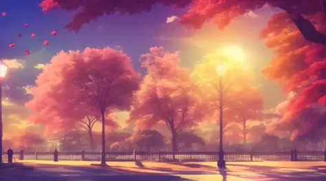 anime background, kyoto in autumn, semi realistic, ring lighting , rim lighting, cinematic,pastel ,BgAniDusk