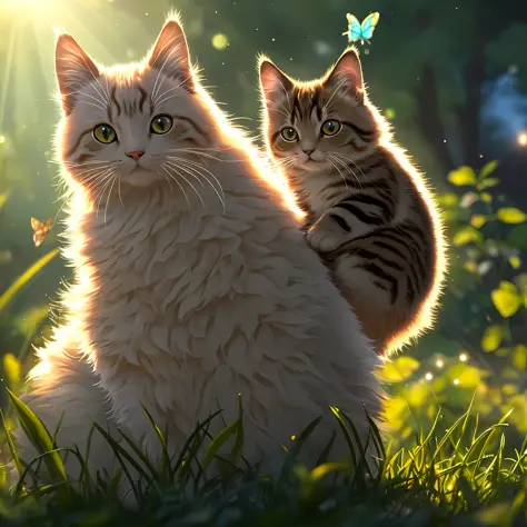 (best quality: 1.2), (masterpiece: 1.2), (realistic: 1.2), close-up photo, very cute cat catching a butterfly, soft volumetric lights, (backlight:1.3), (cinematic:1.2), intricate details, masterpiece, chubby cat, cute, black