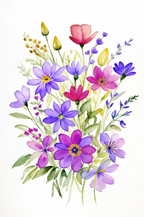 Wild Flowers Art, Watercolor Botanical