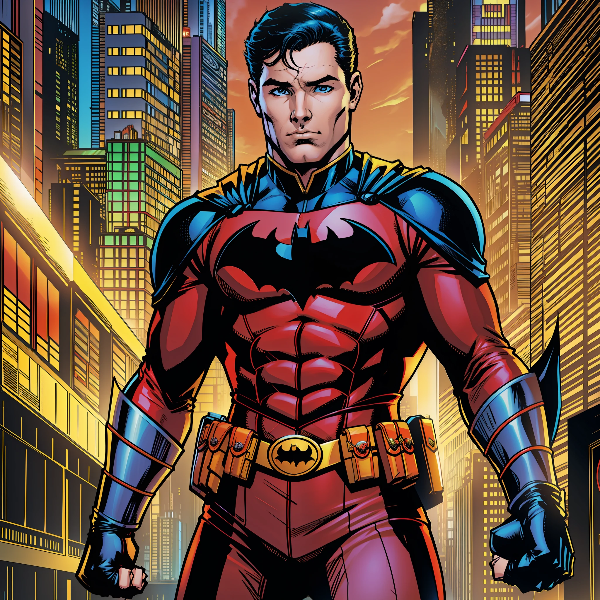 DC漫画罗宾 , 红色紧身衣 , 胸前有罗宾徽标 , 个人 DC 漫画艺术风格 , 在蝙蝠侠漫画书中