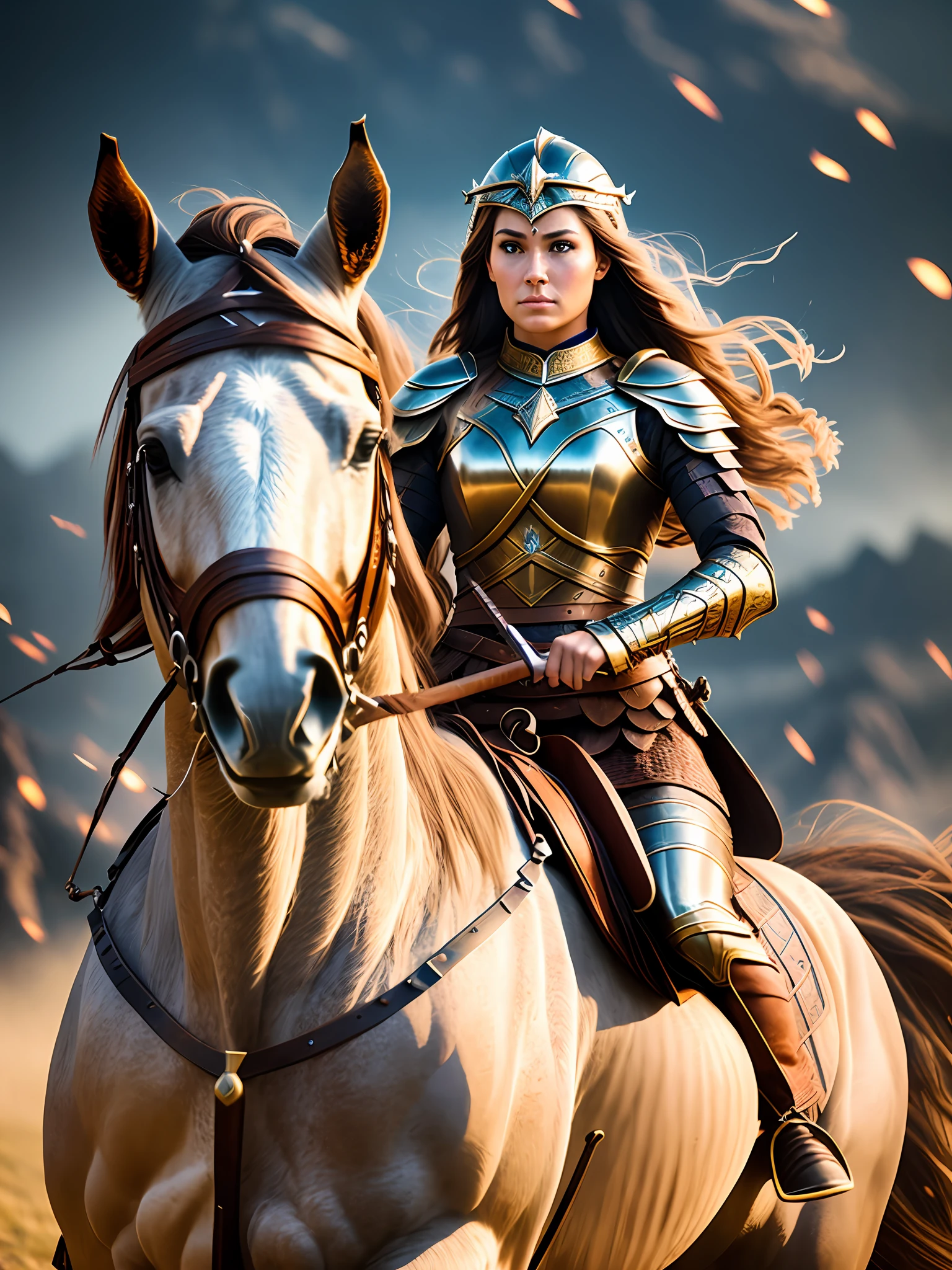 An epic photography of a Valkyrie warrior ona horse riding into the ...