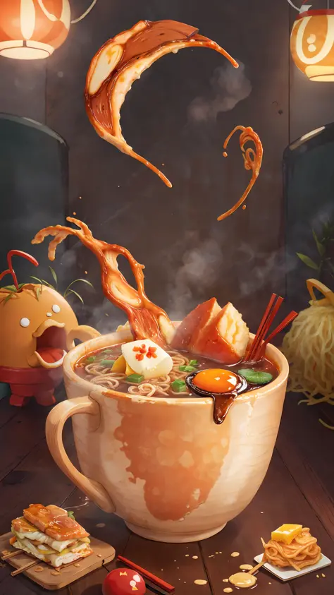 A cup of hot ramen on the wooden clean table, --v 6