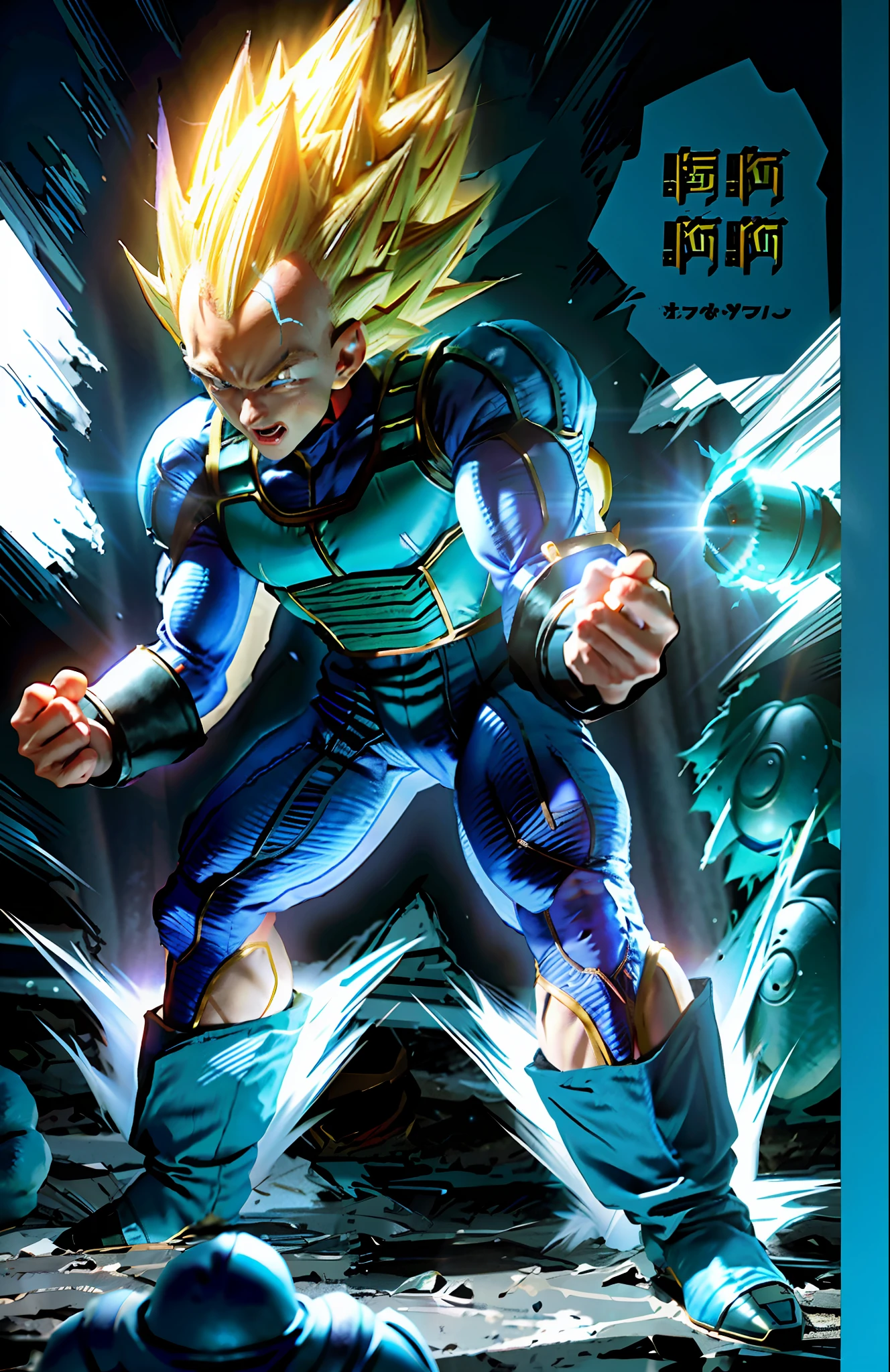 Very young Vegeta in blue costume, Prince Vegeta, Vegeta, Go Super Saiyan,  Super Saiyan - SeaArt AI