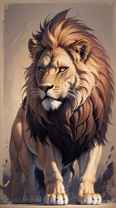 an imposing lion artistic style for t-shirt print --auto --s2