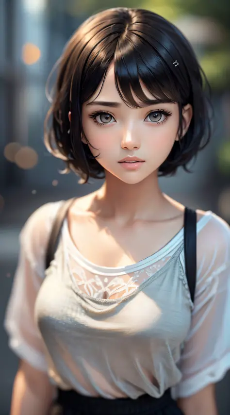 (Masterpiece), (high quality), (ultra detailed), (short hair), (illustration), (1girl), (casual clothes), standing, model, looki...