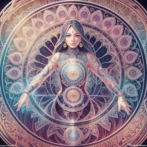 Create art similar to those of the artist Alex Grey, energy, mandala, sensual woman, a lot of saturation in the colors --auto --...