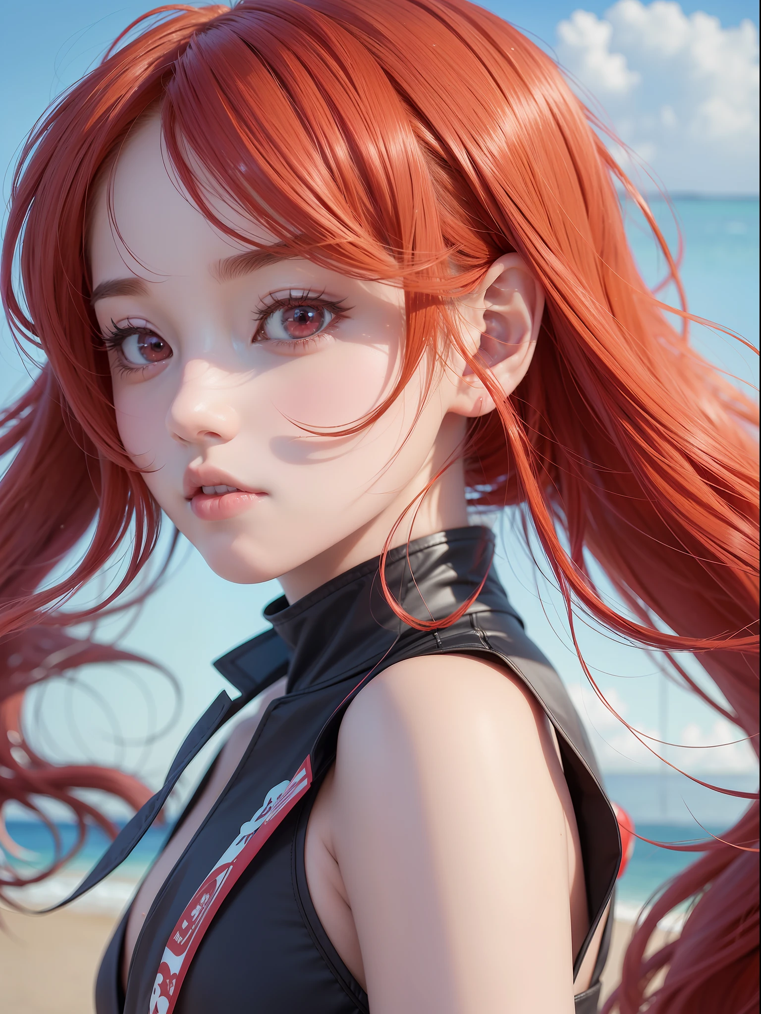 anime girl with long red hair and a bikini, anime moe artstyle, cute anime girl, cute anime girl portrait, pretty anime girl, portrait of cute anime girl, kawaii realistic portrait, anime visual of a cute girl, cute anime girl portraits, portrait anime girl, anime style portrait, marin kitagawa fanart, (anime girl), beautiful anime girl, upper body