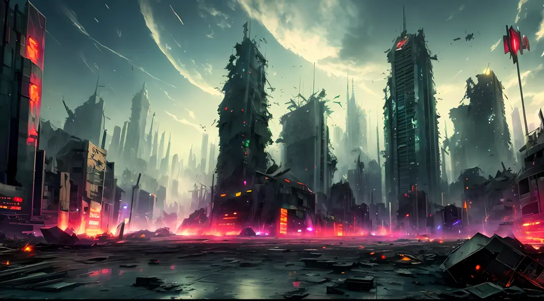 destroyed city, cyber