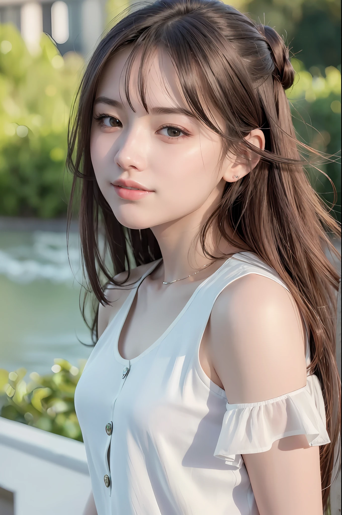 (8K, Top Quality, Masterpiece: 1.2), (Realistic, Photorealistic: 1.37), Super Detail, One Girl, Beauty, Cute, Solo, (Redness of the Nose), (Smile: 1.15), (Mouth Closed) Big, Beautiful Eyes, (Long Hair: 1.2), Floating Hair Novafrog style, upper body