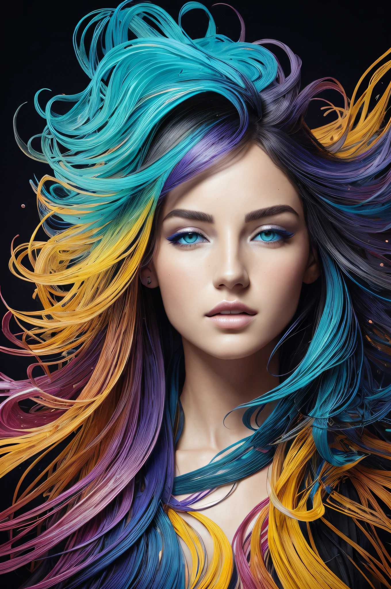 Colorful beautiful girl: a giru 28-years old, messy hair, oil painting, nice perfect face with soft skinice perfect face, blue yellow colors, light purple and violet additions, light red additions, intricate detail, splash screen, 8k resolution, masterpiece, cute face,artstation digital painting smooth veryBlack ink flow: 8k resolution photorealistic masterpiece: intricately detailed fluid gouache painting: by Jean Baptiste Mongue: calligraphy: acrylic: watercolor art, professional photography, natural lighting, volumetric lighting maximalist photoillustration: by marton bobzert:, complex, elegant, expansive, fantastical,  wavy hair, vibrant, Best quality details, realistic, High definition, High quality texture, epic lighting, Cinematic film still, 8k, soft lighting, anime style, masterful playing card border, random Colorful art, oil painting, blue yellow colors, light purple and violet additions, light red additions, intricate detail, splash screen, 8k resolution, masterpiece, artstation digital painting smooth veryBlack ink flow: 8k resolution photorealistic masterpiece: intricately detailed fluid gouache painting: by Jean Baptiste Mongue: calligraphy: acrylic: watercolor art, professional photography, natural lighting, volumetric lighting maximalist photoillustration: by marton bobzert:, complex, elegant, expansive, fantastical, vibrant