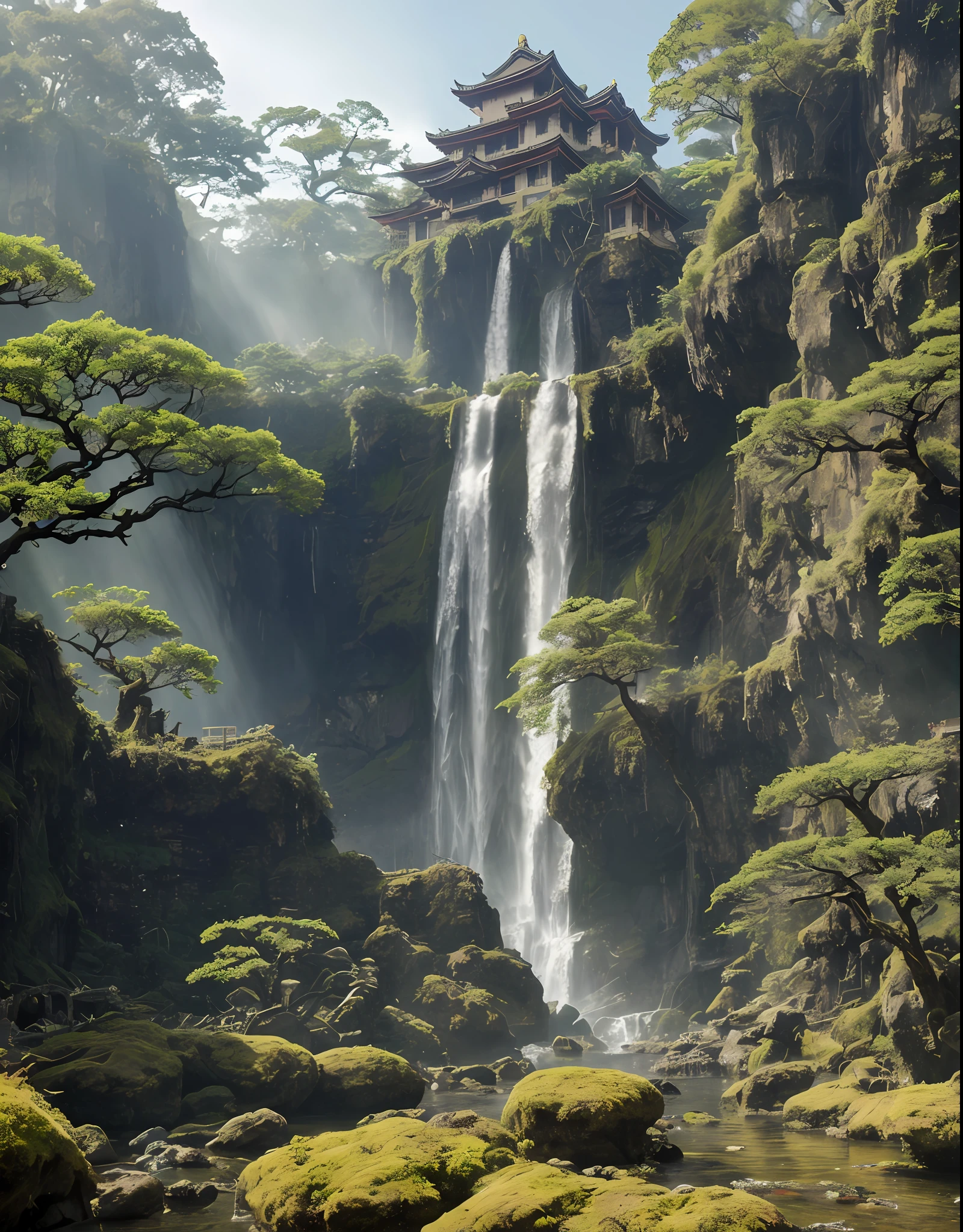 Amida Buddha, Big Buddha, Senju Kannon, Oparts, Super Ancient Civilization, High Rise, Japanese Style, Overgrown Post-Apocalyptic Ruins, Birds in the Sky, Rainbow, Waterfall :: Close Shot :: 3 5 mm, Realism, Octane Rendering, 8K, Exploration, Cinematic, ArtStation Trends, Realistic, 3 5 mm Camera, Unreal Engine, Hyper Detail, Photography - Realistic Maximum Detail, volumetric light, moody cinematic epic concept art, realistic matte painting, hyperphotorealistic, concept art, volumetric light, cinematic epic, octane rendering, 8k, corona rendering, movie concept art, octane rendering, 8k, corona rendering, Cinematic, ArtStation Trends, Movie Concept Art, Cinematic Composition, Ultra Detail, Realistic, Hyperreal, Volumetric Lighting, 8K