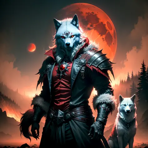 best quality, masterpiece, 
a monster, god, holy, fog, big red bleeding eye and blood moon as background,
elden ring,wolf