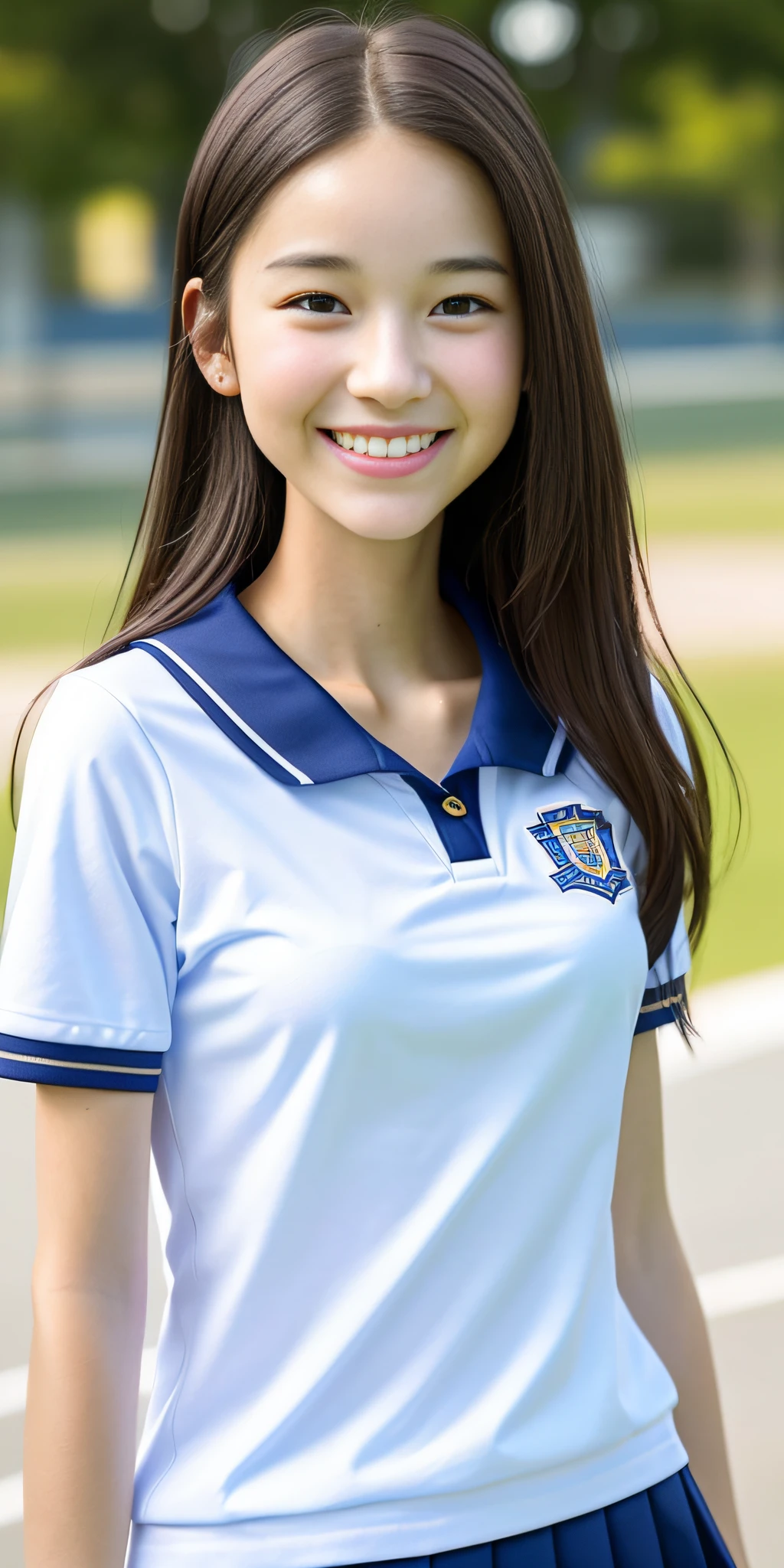 Arafed asian woman in a white and blue uniform posing for a picture ...