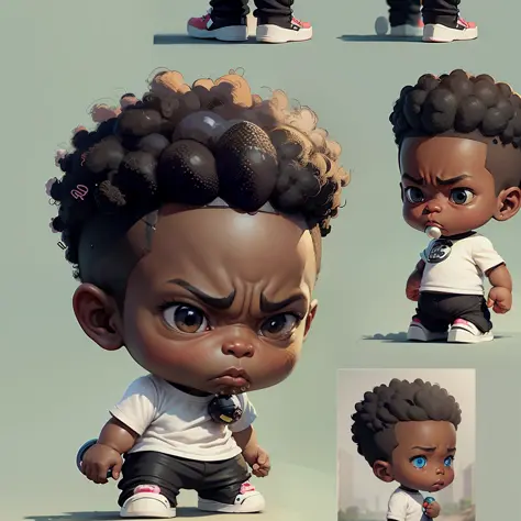 black baby boy side view walking, angry, wearing only a white diaper and with a pacifier in mounth. Afro hair.  sprite walking cycle. 2D, cartoon style, side scroller. --auto --s2