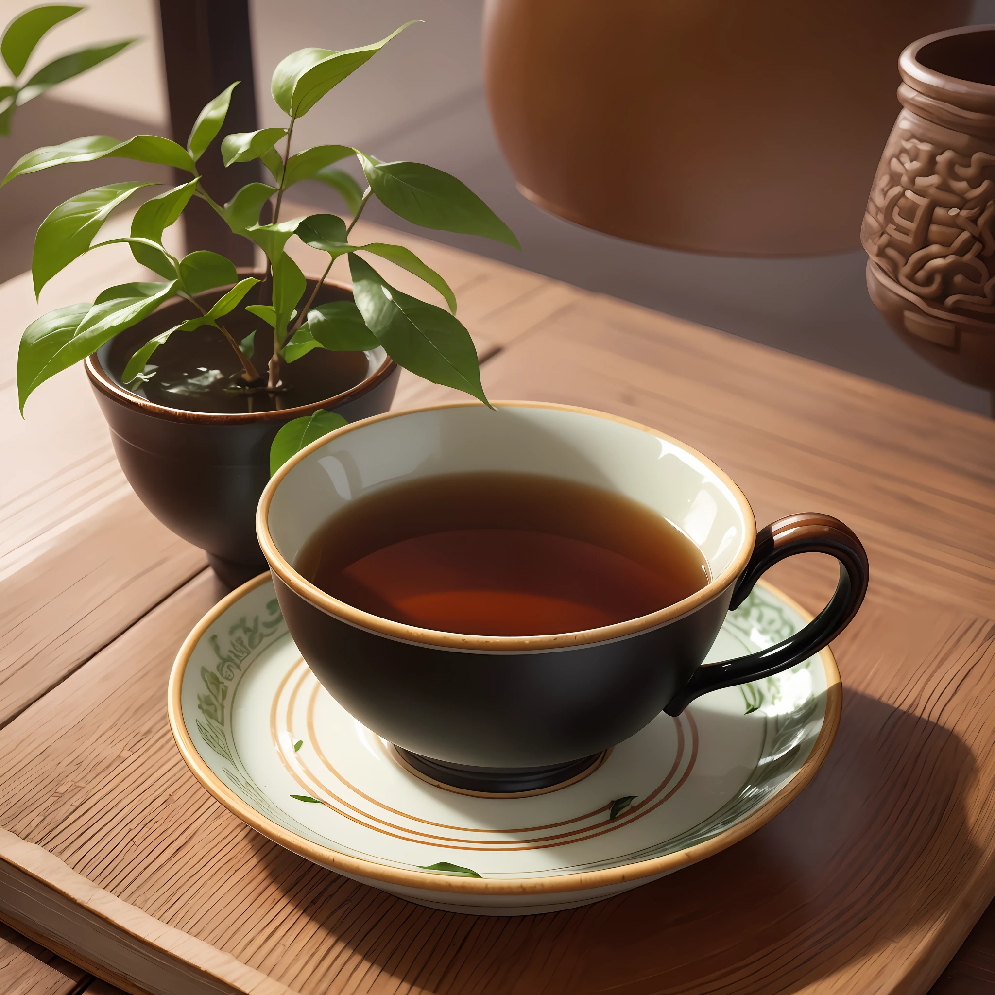 A close-up of a cup of tea のためにed into a cup, は ((お茶を飲む)), お茶を飲む, 強い本, のために, ワン・チェン, ティーカップ, 道の木, 中国の伝統的な, 濾す, 緑茶, some のためにing tips, 曹朴星に触発された --auto --s2