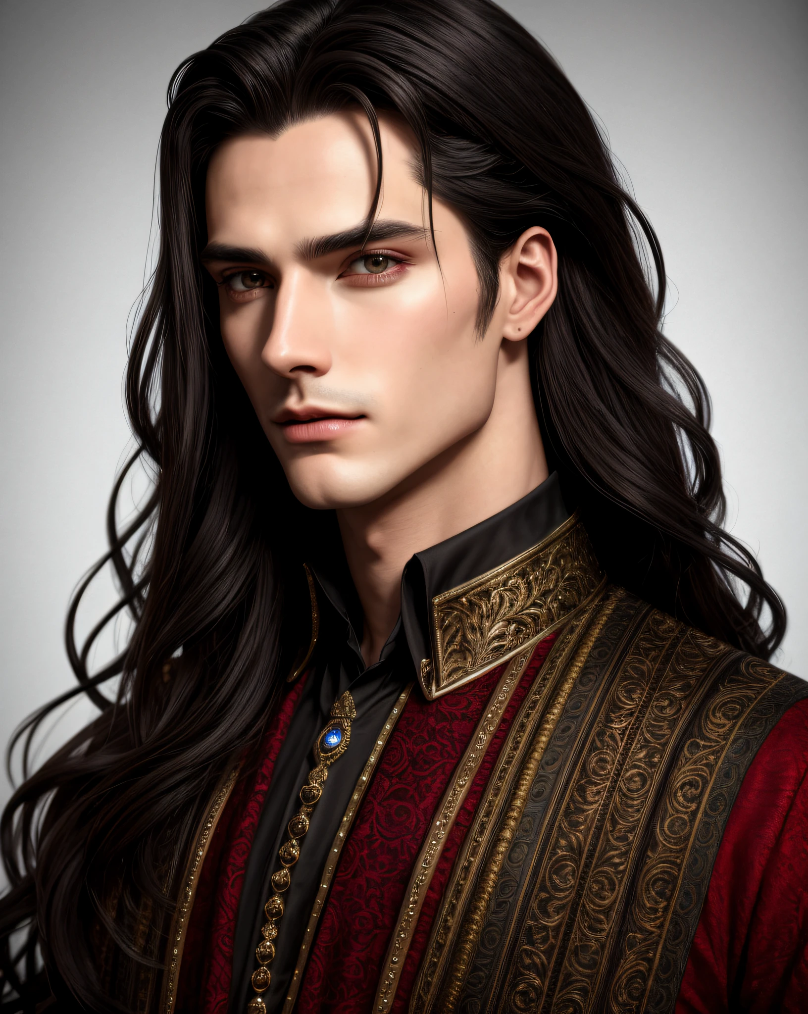 Handsome man, Handsome Vampire count male long dark hair, high ...