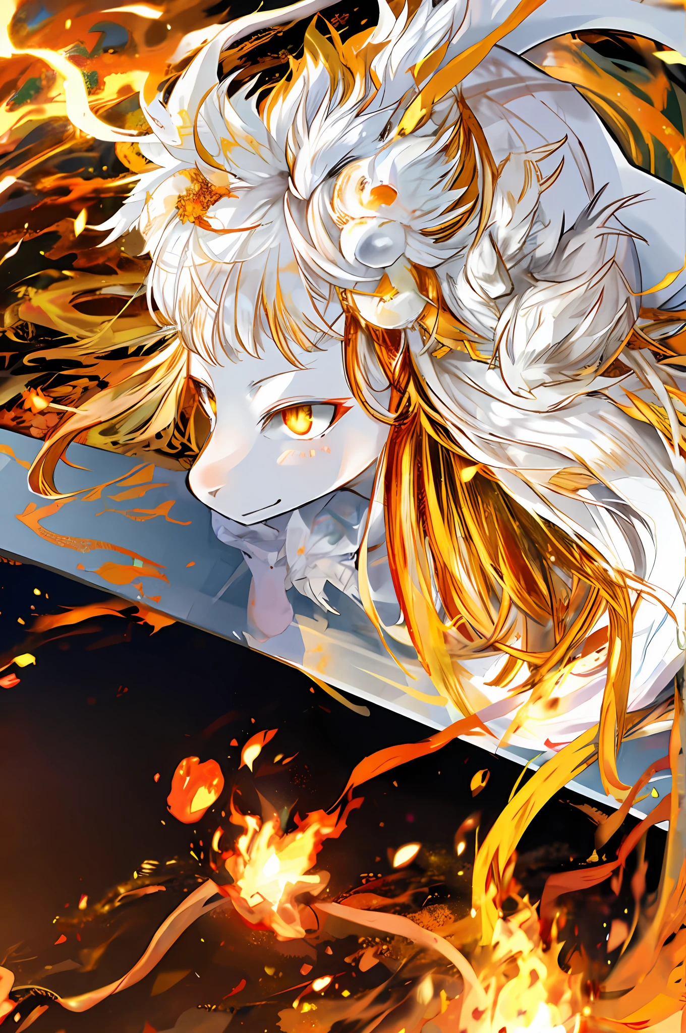 White dragon girl masterpiece fire