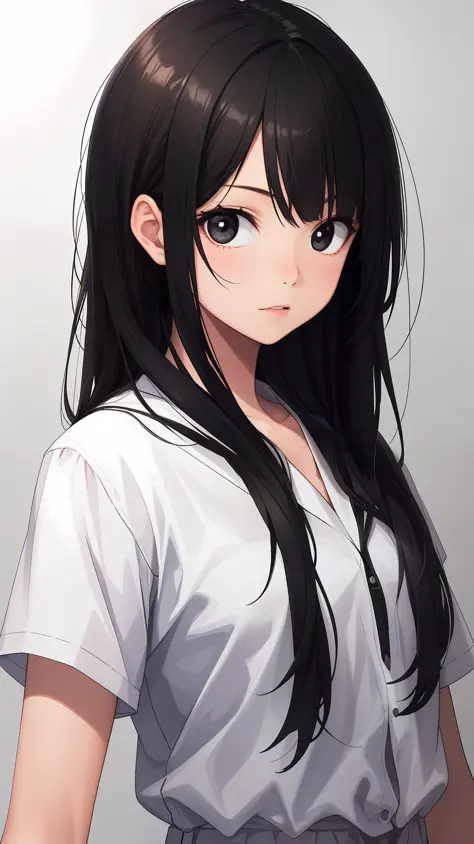 1girl, photoreal, black eyes, black hair