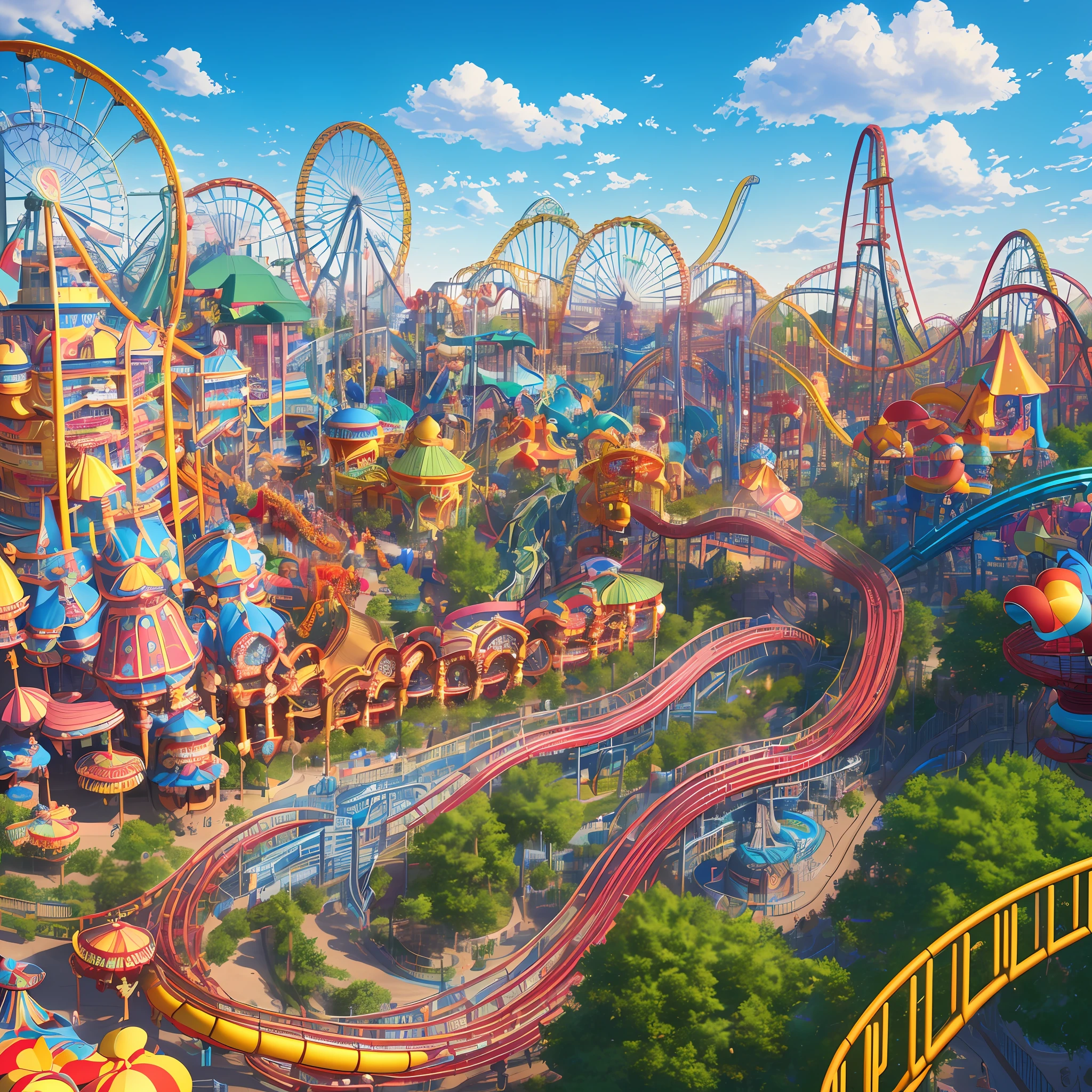 A rendering of a roller coaster ride at a theme park - SeaArt AI