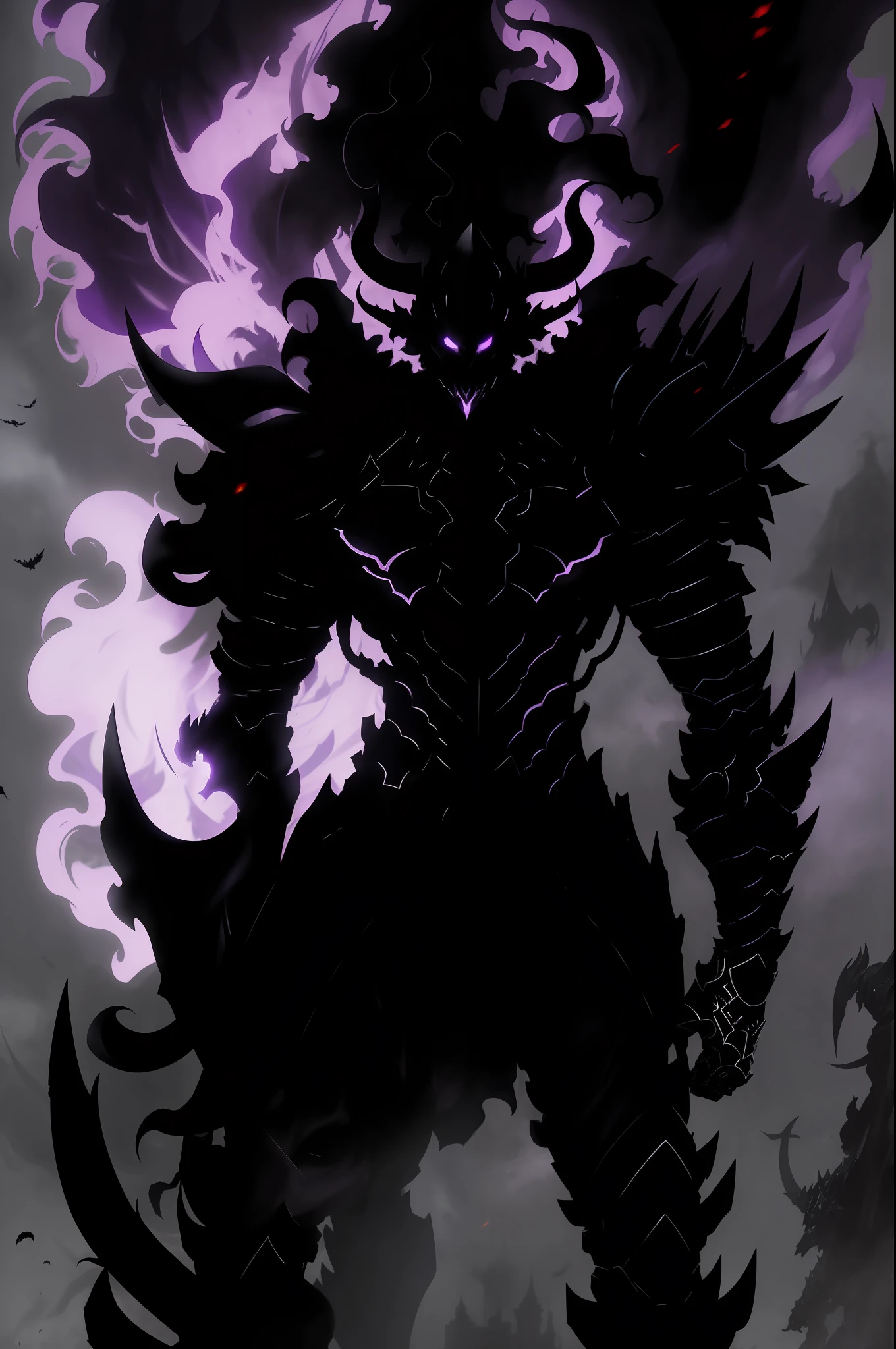 8k portrait of the shadow knight Igris ( Solo Leveling ) undead full-length with purple flame and black slender long body, wearing a helmet, the back of the helmet develops a high long tail of red hair, the eyes burn purple, goes to the viewer, full-length, the background is a dark throne room, a masterpiece with high detail, highly detailed anime style, majestic, art by Artgerm, Ruan Jia and Greg Rutkowski,  Igris ( Solo Leveling ), Solo Leveling, Igris, Shadow Dark Knight, Demonic Death Knight, Evil Knight