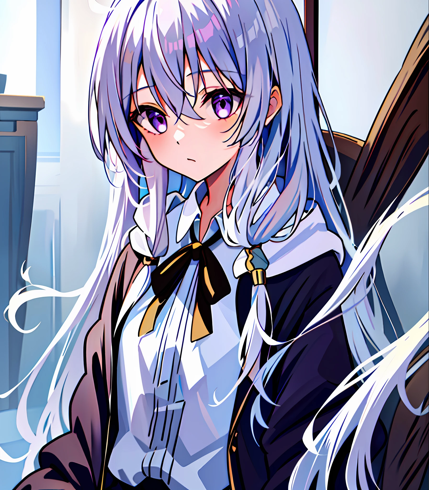 masterpiece, best quality, 1girl, elaina_(majo_no_tabitabi), silver hair, purple eyes, long hair,