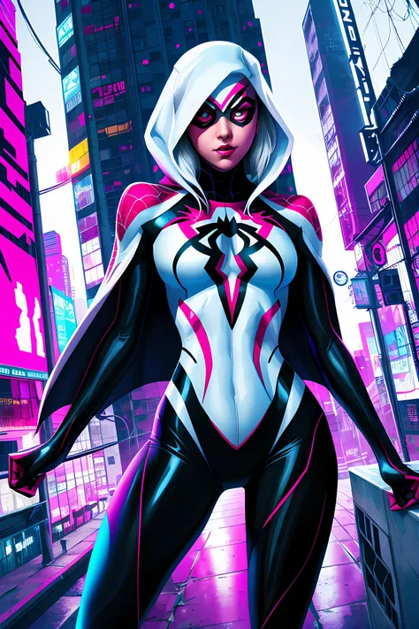 Spider Gwen, Estilo CyberPunk, - SeaArt AI