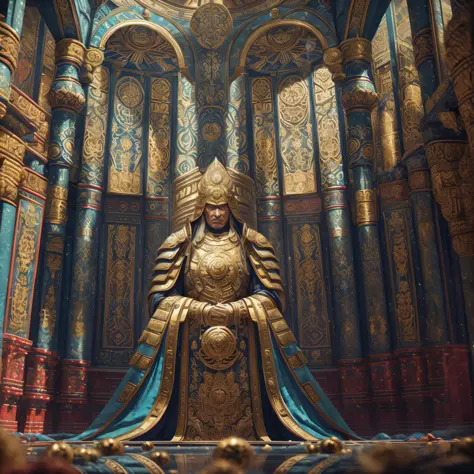 Create an elder with a serene face, inside a futuristic, vault-shaped, festive-looking, ultra-realistic temple with vibrant colors, 4k, cinematic lighting, natural lighting, vibrant multicolored lighting, film grain, cinematic lighting, high detail, photor...