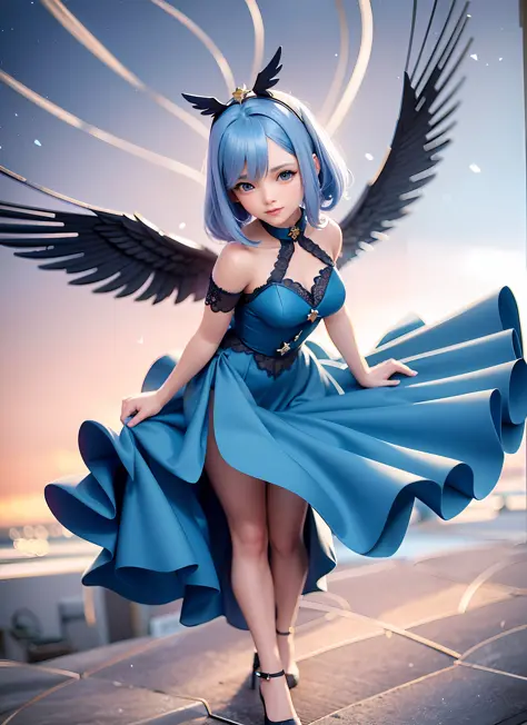 anime girl in a blue dress with wings and a star, cute anime waifu in a nice dress, 2. 5 d cgi anime fantasy artwork, anime fant...