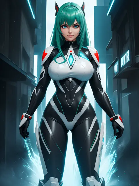 (full body photo),((luana/woman with big breasts, black with white parts/kamen rider/ultraman/futuristic/transparent cemi costum...